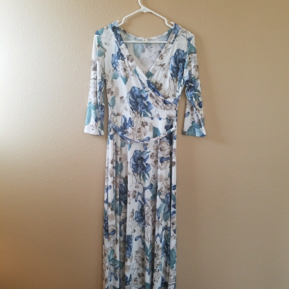 CLOSET CLOSING:  Blue and White Floral Print Maxi